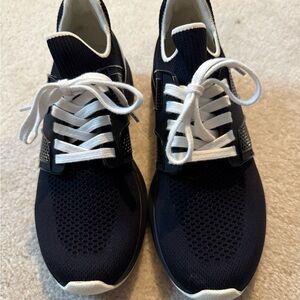 Tory Burch Women’s Black Knit Lace-Up Sneakers with White Laces